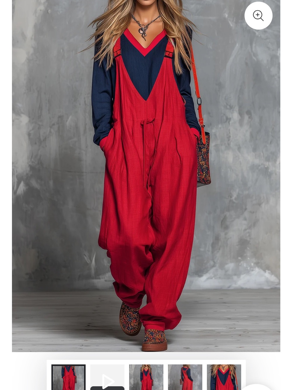 Bold Red Relaxed-Strap V-Neck Jumpsuit